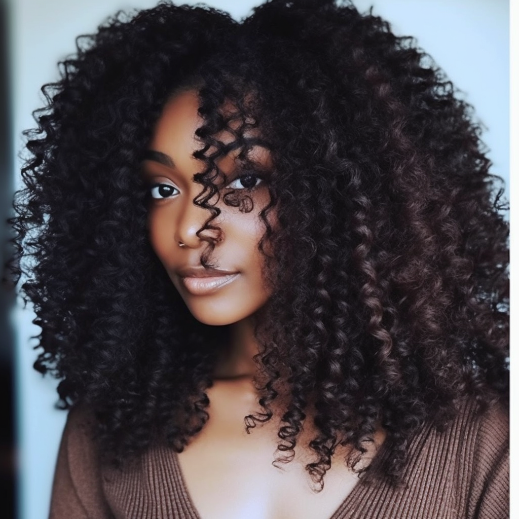 Woman wearing beautiful human hair crochet extensions