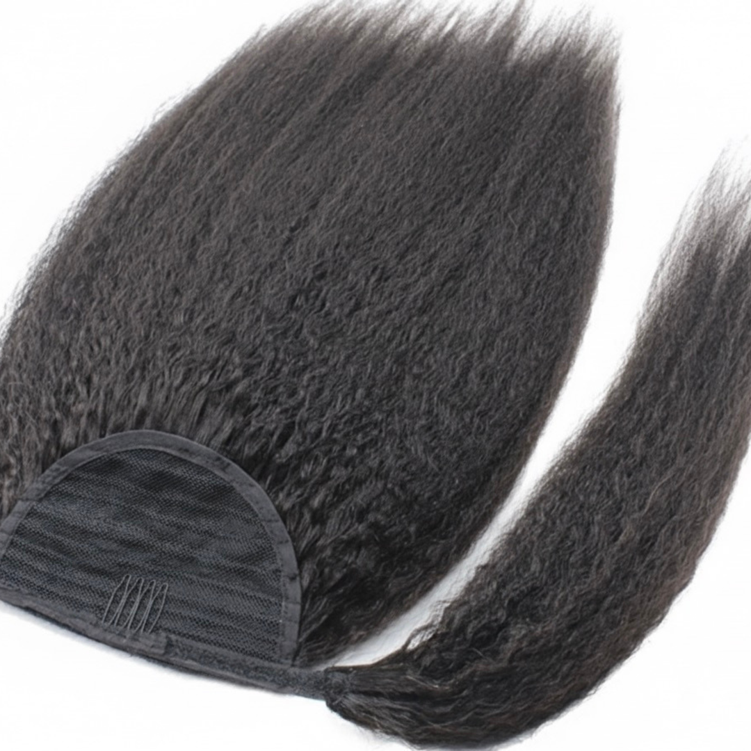Kinky Straight Blowout Human Hair Wrap Around Ponytail