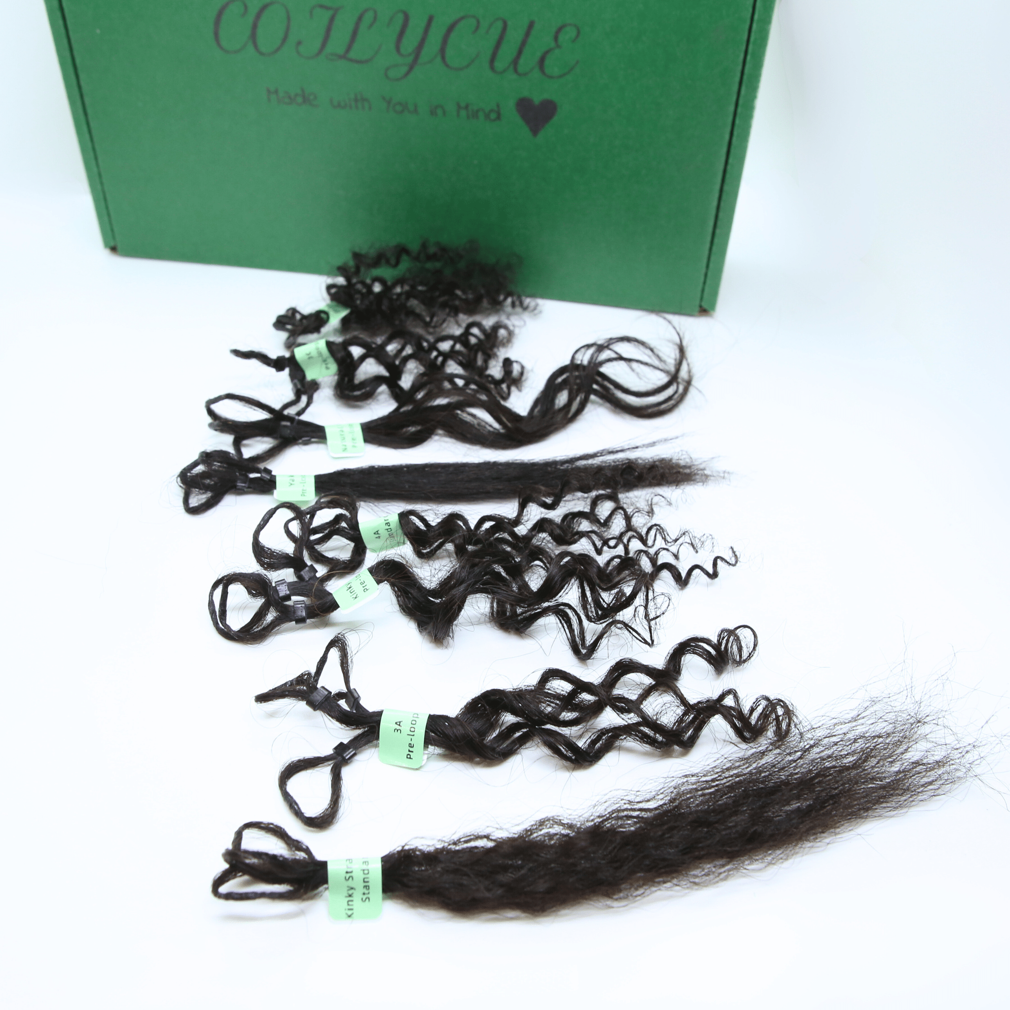 8" Human Hair Crochet Extensions Texture Sample Kit - All Textures - coilycuehair