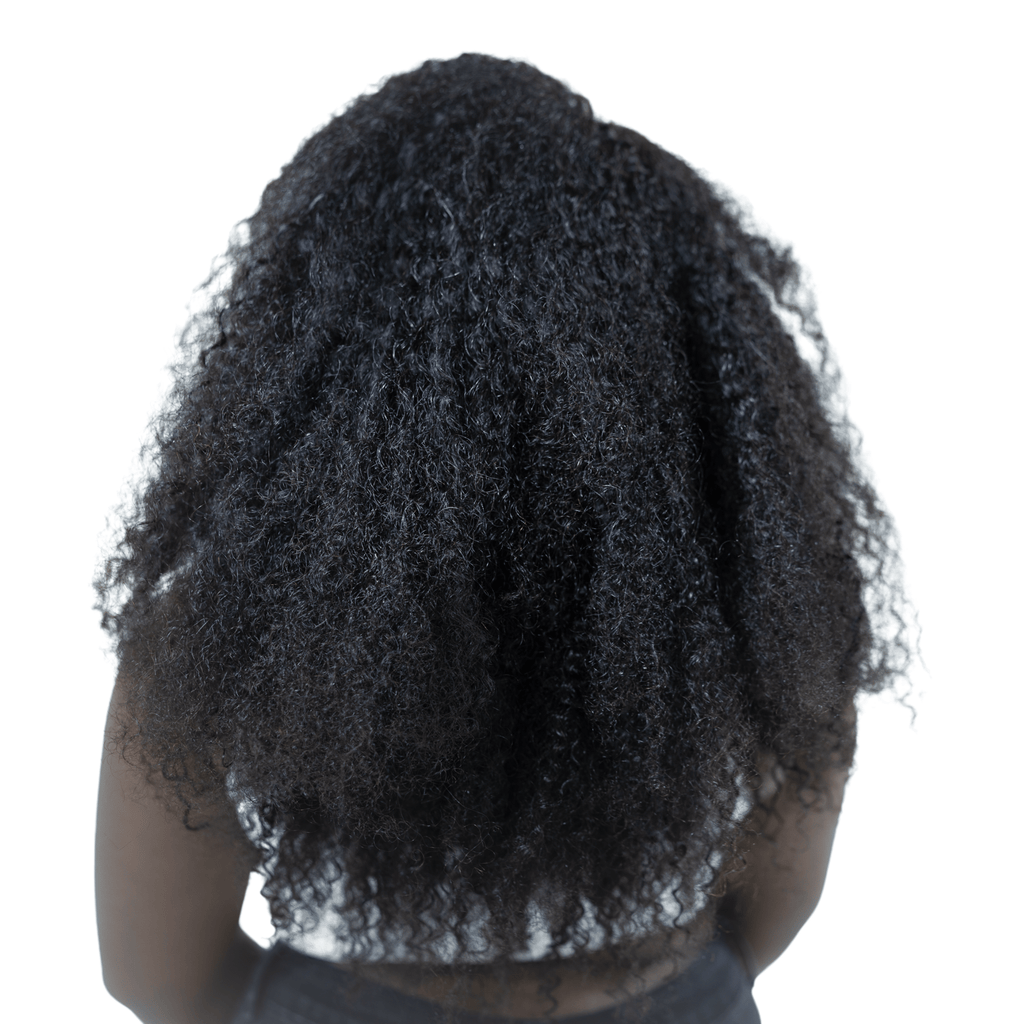 Close-up of 4B texture crochet extensions in real virgin human hair