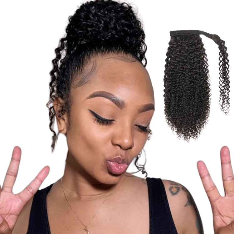 Kinky Curly Wrap Around Ponytail - Virgin Human Hair - coilycuehair