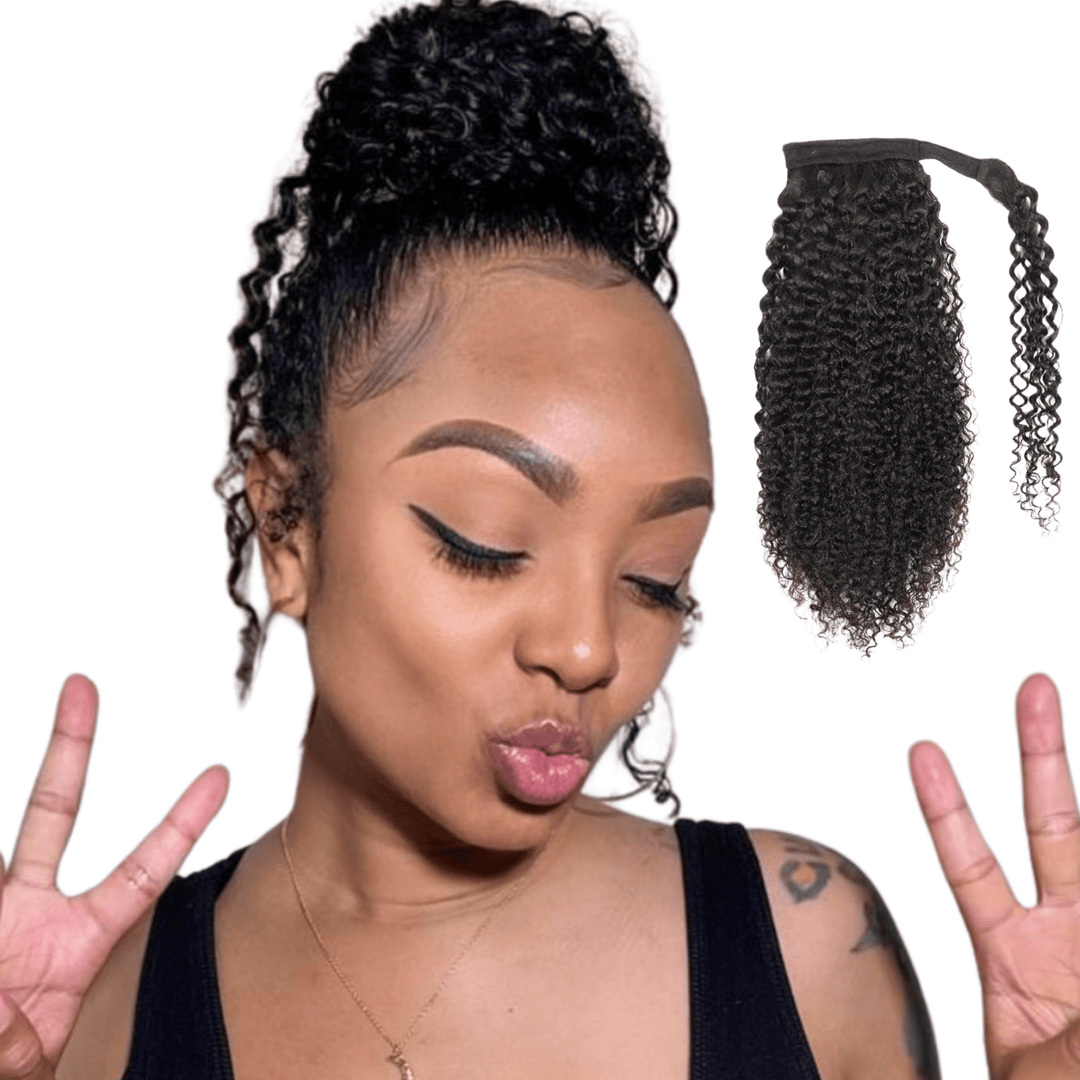 Kinky Curly Wrap Around Ponytail - Virgin Human Hair - coilycuehair