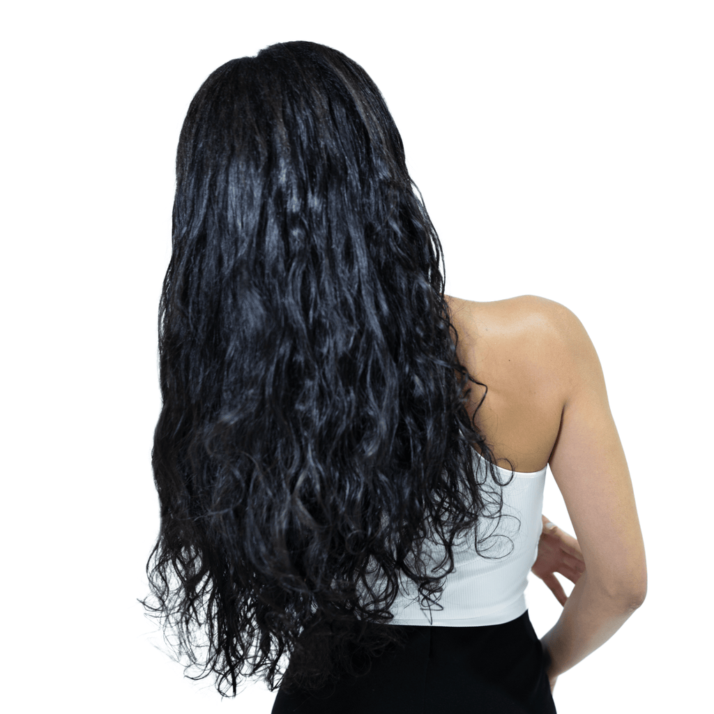 100% Virgin Human Hair Natural Wave Bundles styled in loose waves